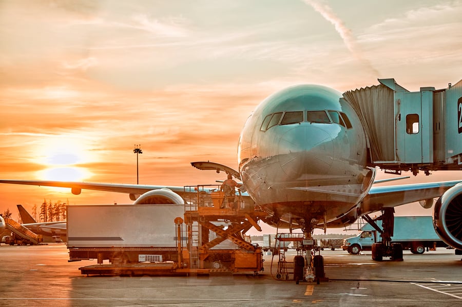 Cargo airplane at sunset